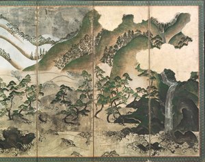 Paesaggio invernale al chiaro di luna, parte di un paravento a sei pannelli da Japanese School